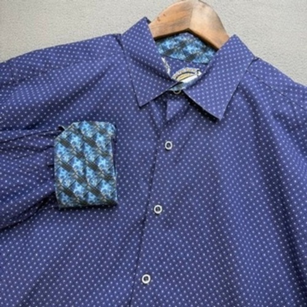 Robert Graham Button Down Shirt Classic Fit XL Blue Polka Dot Flip Cuff Business